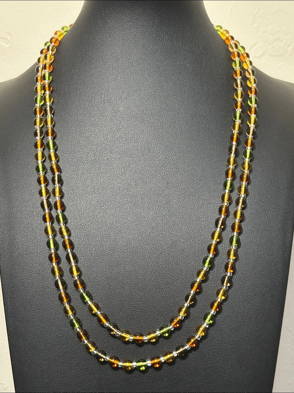 Continuous Strand Vintage Earth Tone Glass Bead Necklace